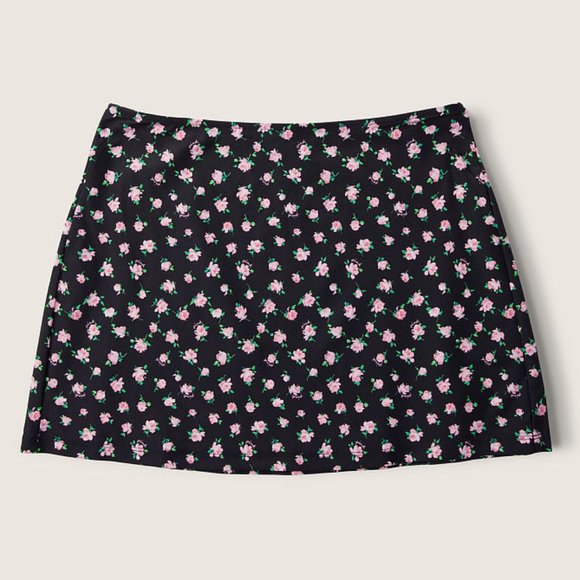 PINK Victoria's Secret Swim Cover-Up Mini Skirt Black and Roses pattern - Picture 1 of 4